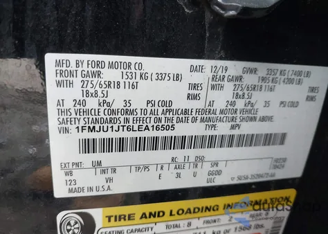 2020 Ford Expedition Xlt z USA, uszkodzony, nr VIN 1FMJU1JT6LEA16505